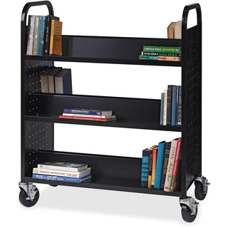 Lorell Double-sided Book Cart - 6 Shelf - Round Handle - 5" Caster Size - Steel - x 38" Width x 18" Depth x 46.3" Height - Black - 1 Each