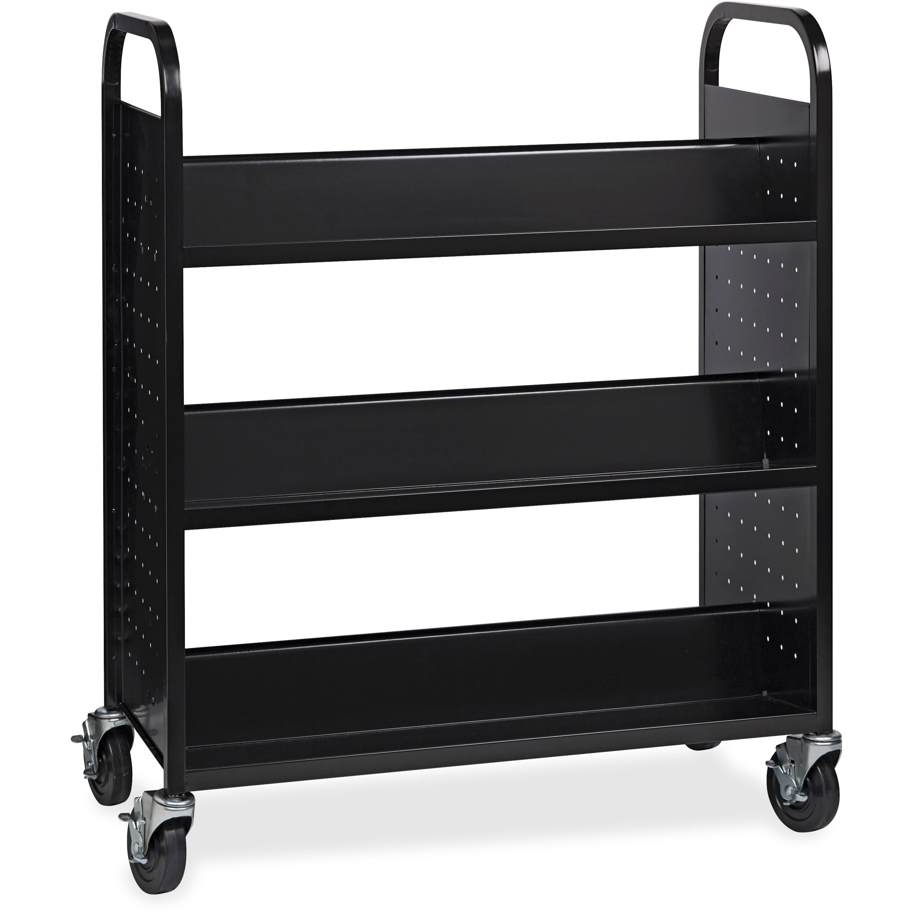 lorell-double-sided-book-cart-6-shelf-round-handle-5-caster-size-steel-x-38-width-x-18-depth-x-463-height-black-1-each_llr99931 - 1