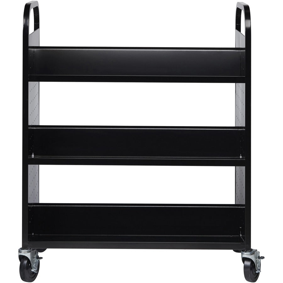 Lorell Double-sided Book Cart - 6 Shelf - Round Handle - 5" Caster Size - Steel - x 38" Width x 18" Depth x 46.3" Height - Black - 1 Each