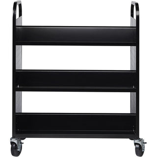 Lorell Double-sided Book Cart - 6 Shelf - Round Handle - 5" Caster Size - Steel - x 38" Width x 18" Depth x 46.3" Height - Black - 1 Each