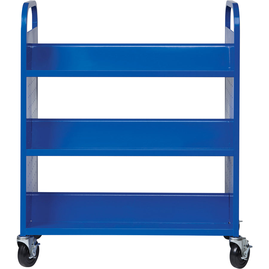 Lorell Double-sided Book Cart - 6 Shelf - Round Handle - 5" Caster Size - Steel - x 38" Width x 18" Depth x 46.3" Height - Blue - 1 Each
