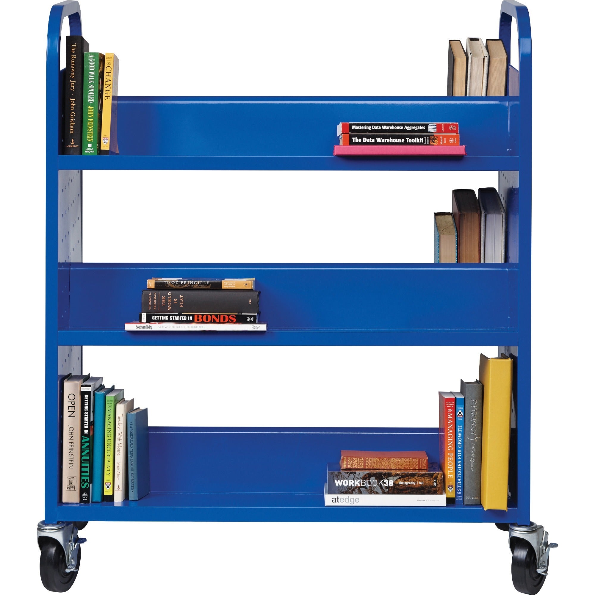 lorell-double-sided-book-cart-6-shelf-round-handle-5-caster-size-steel-x-38-width-x-18-depth-x-463-height-blue-1-each_llr99932 - 2