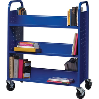 Lorell Double-sided Book Cart - 6 Shelf - Round Handle - 5" Caster Size - Steel - x 38" Width x 18" Depth x 46.3" Height - Blue - 1 Each