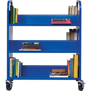 Lorell Double-sided Book Cart - 6 Shelf - Round Handle - 5" Caster Size - Steel - x 38" Width x 18" Depth x 46.3" Height - Blue - 1 Each