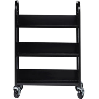 Lorell Single-sided Book Cart - 3 Shelf - Round Handle - 5" Caster Size - Steel - x 32" Width x 14" Depth x 46" Height - Black - 1 Each