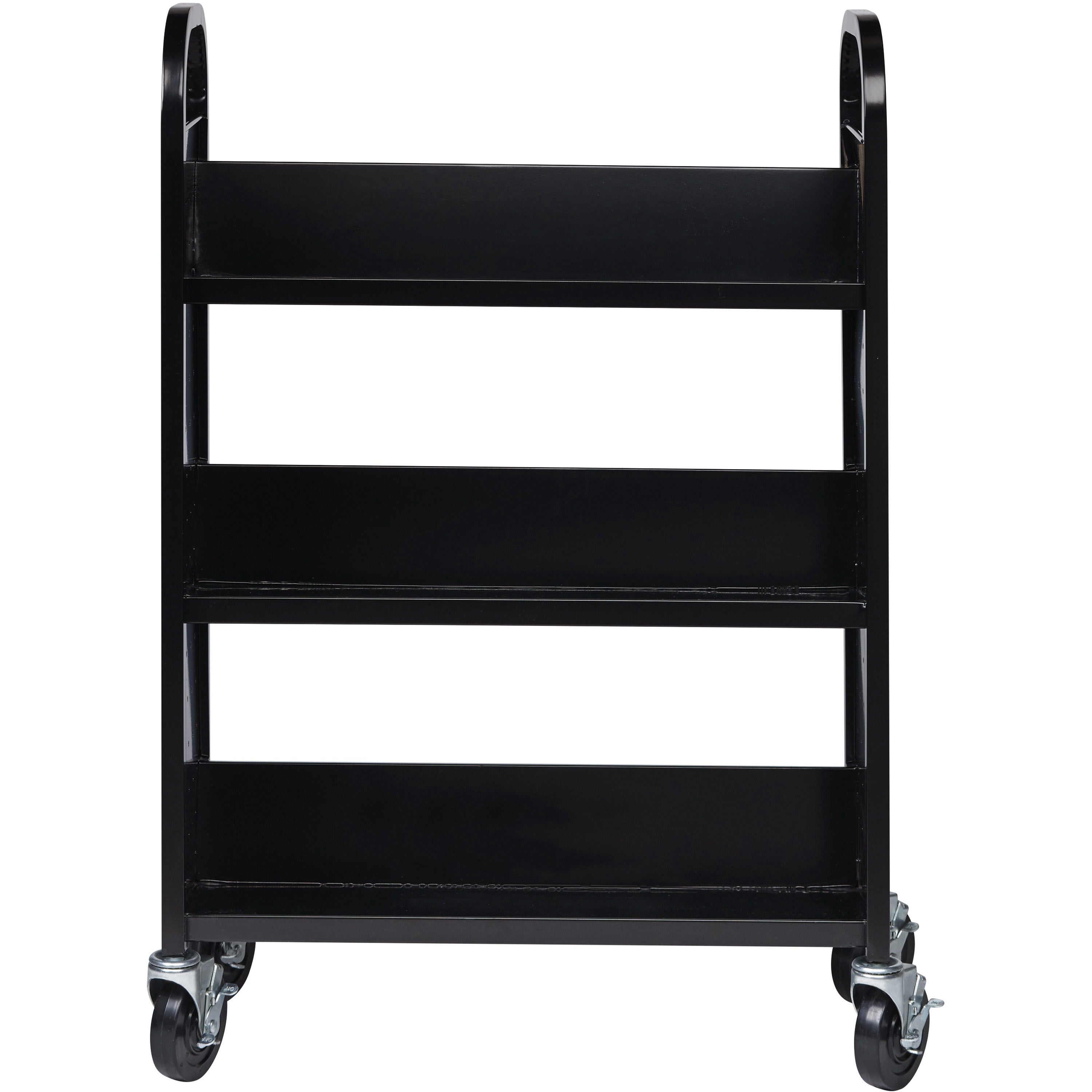 lorell-single-sided-book-cart-3-shelf-round-handle-5-caster-size-steel-x-32-width-x-14-depth-x-46-height-black-1-each_llr99933 - 2