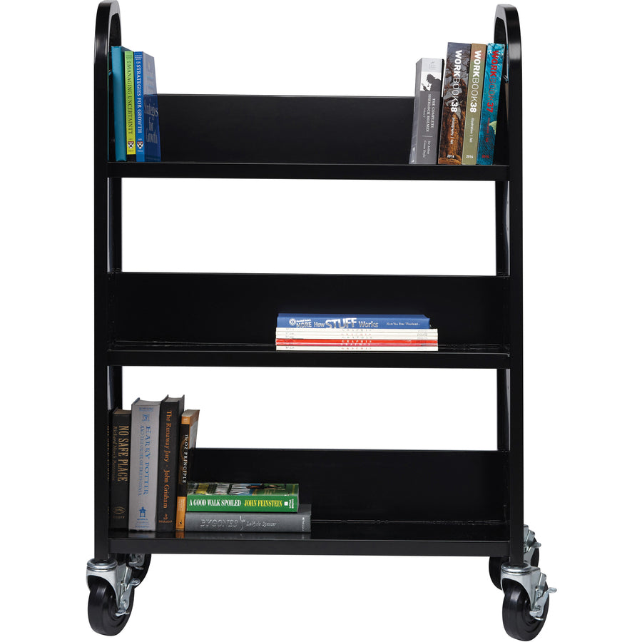 lorell-single-sided-book-cart-3-shelf-round-handle-5-caster-size-steel-x-32-width-x-14-depth-x-46-height-black-1-each_llr99933 - 5