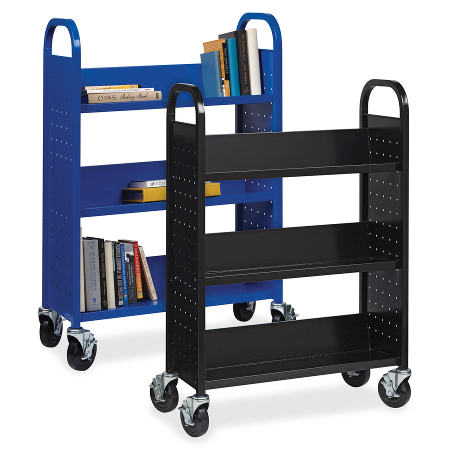 lorell-single-sided-book-cart-3-shelf-round-handle-5-caster-size-steel-x-32-width-x-14-depth-x-46-height-black-1-each_llr99933 - 6