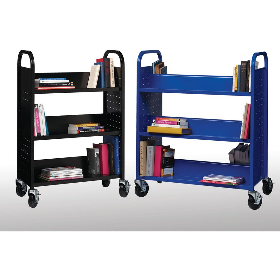 Lorell Single-sided Book Cart - 3 Shelf - Round Handle - 5" Caster Size - Steel - x 32" Width x 14" Depth x 46" Height - Black - 1 Each