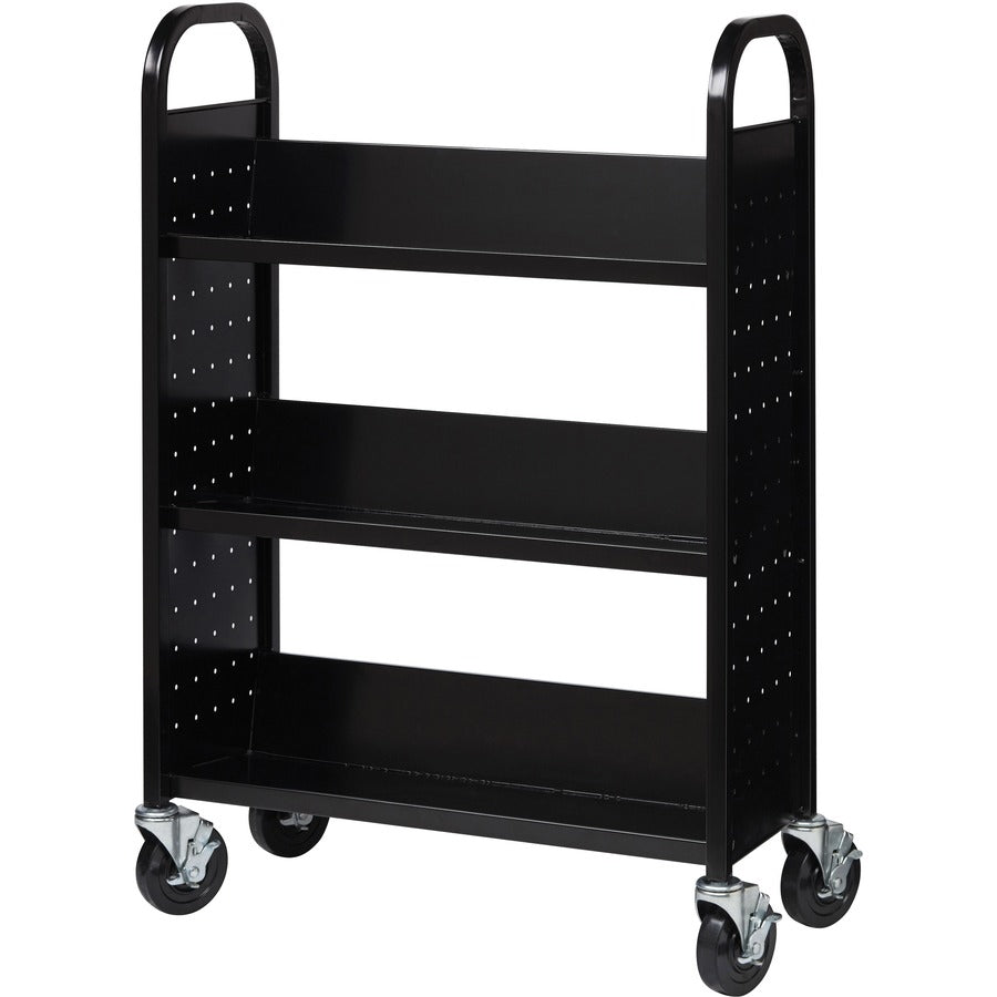 Lorell Single-sided Book Cart - 3 Shelf - Round Handle - 5" Caster Size - Steel - x 32" Width x 14" Depth x 46" Height - Black - 1 Each