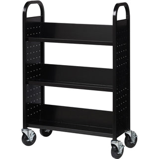 Lorell Single-sided Book Cart - 3 Shelf - Round Handle - 5" Caster Size - Steel - x 32" Width x 14" Depth x 46" Height - Black - 1 Each