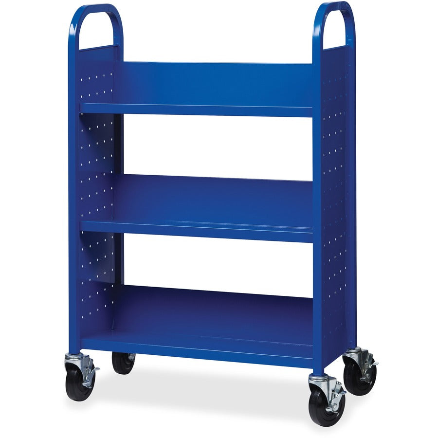 Lorell Single-sided Book Cart - 3 Shelf - Round Handle - 5" Caster Size - Steel - x 32" Width x 14" Depth x 46" Height - Blue - 1 Each