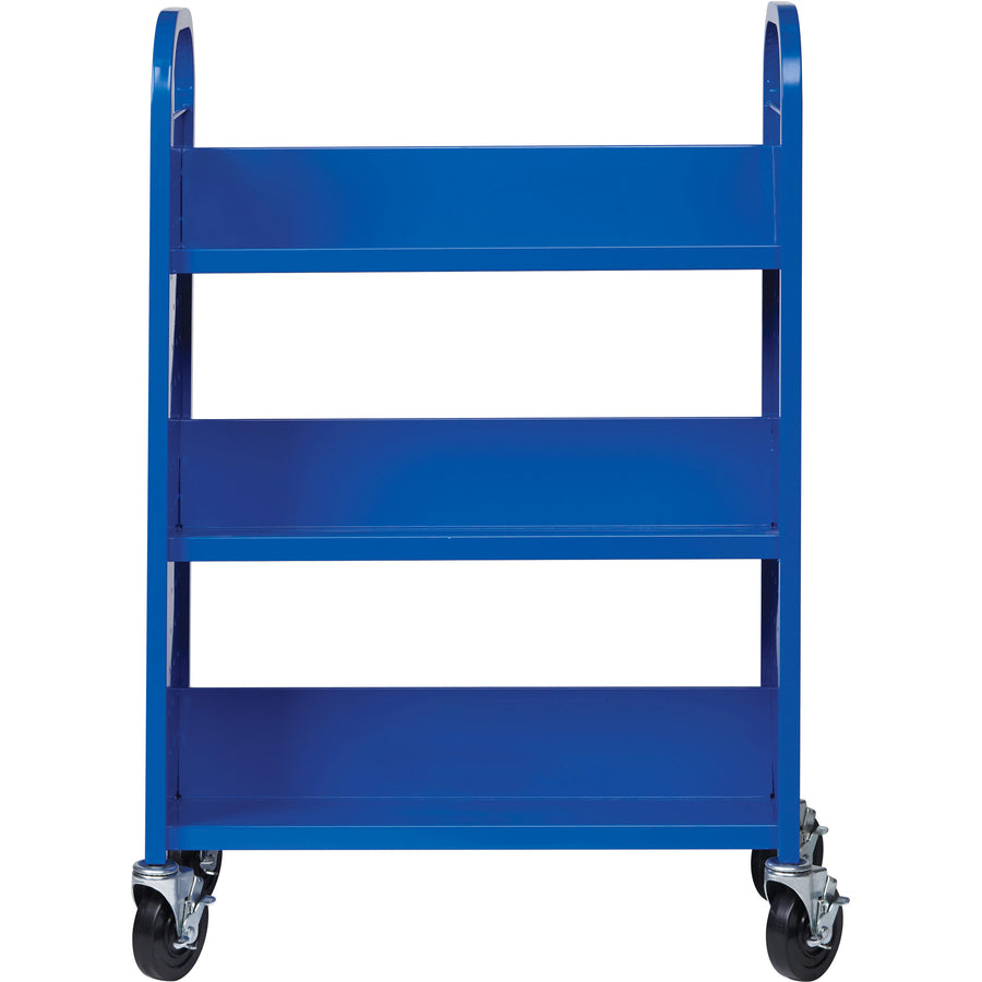 Lorell Single-sided Book Cart - 3 Shelf - Round Handle - 5" Caster Size - Steel - x 32" Width x 14" Depth x 46" Height - Blue - 1 Each