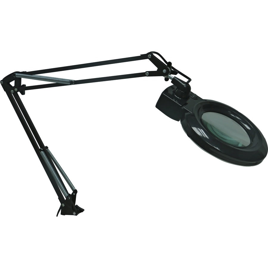 Lorell LED Magnifying Lamp - 35" Height - 3.5" Width - 9.40 W LED Bulb - Glass, Metal - Black