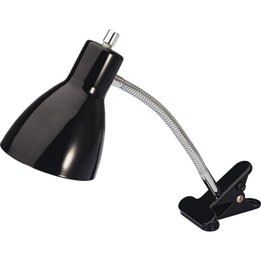 Lorell LED Clip-on Desk Lamp - 15.5" Height - 3" Width - 10 W LED Bulb - Plastic - Desk Mountable - Black - for Desk, Table