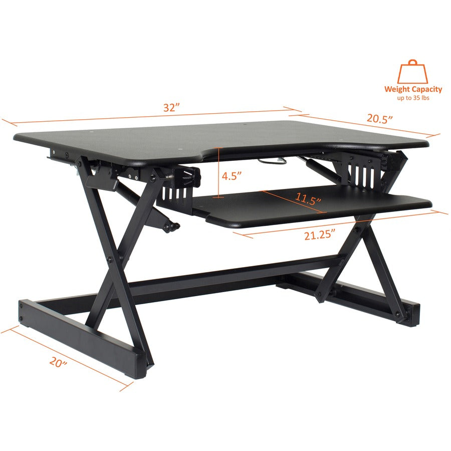 Lorell Adjustable Desk Riser Plus - 40 lb Load Capacity - 32" Width x 20.5" Depth - Desktop - Black - Ergonomic