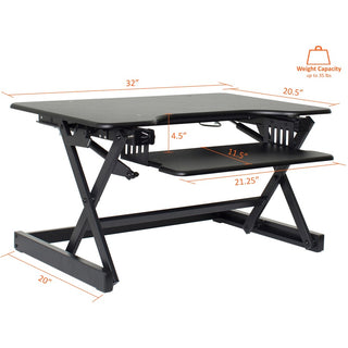 Lorell Adjustable Desk Riser Plus - 40 lb Load Capacity - 32" Width x 20.5" Depth - Desktop - Black - Ergonomic