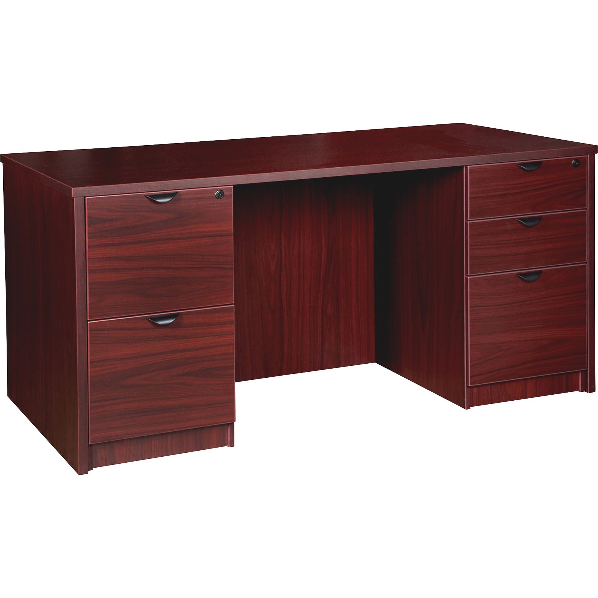lorell-prominence-20-double-pedestal-desk-1-top-60-x-3029-5-x-file-box-drawers-double-pedestal-on-left-right-side-band-edge-material-particleboard-finish-mahogany-laminate-thermofused-melamine-tfm_llrpd3060dpmy - 1