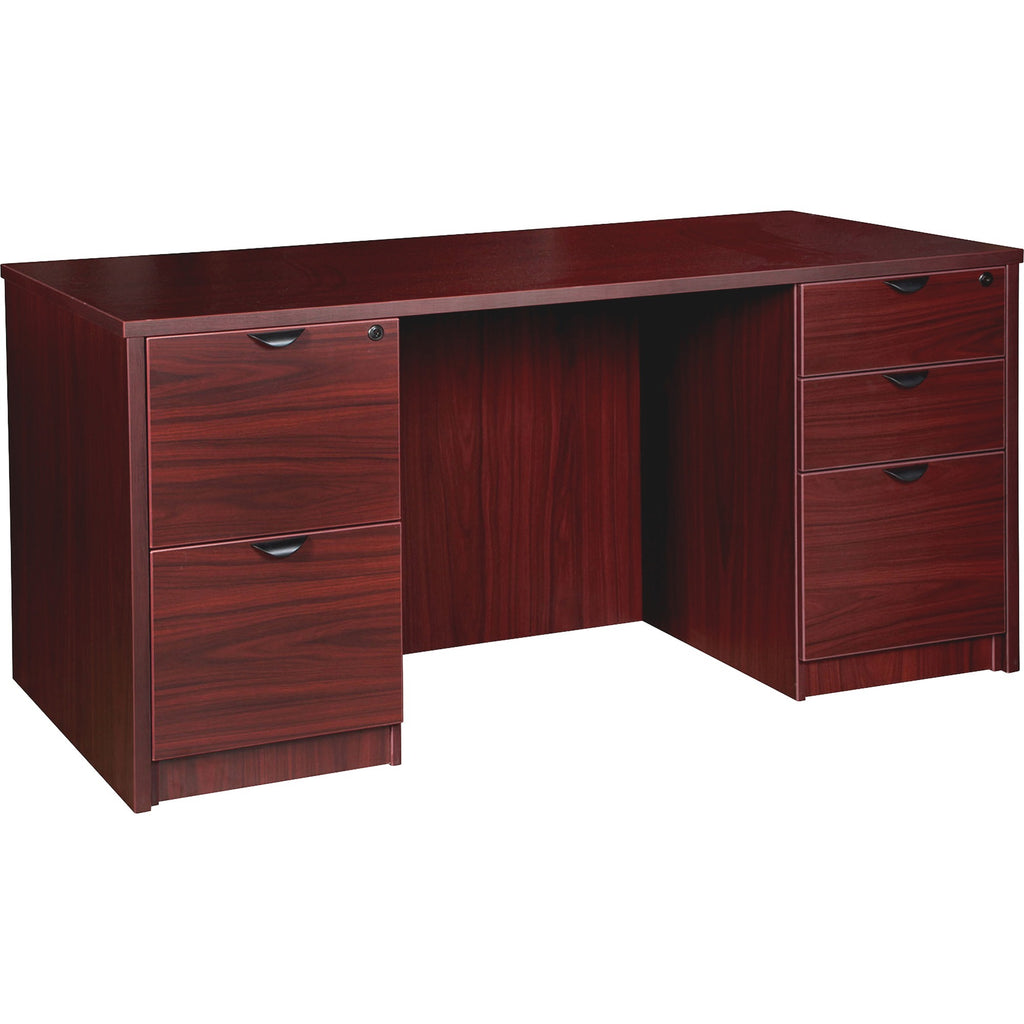 Lorell Prominence 2.0 Double-Pedestal Desk - 1" Top, 60" x 30"29" - 5 x File, Box Drawer(s) - Double Pedestal on Left/Right Side - Band Edge - Material: Particleboard - Finish: Mahogany Laminate, Thermofused Melamine (TFM)