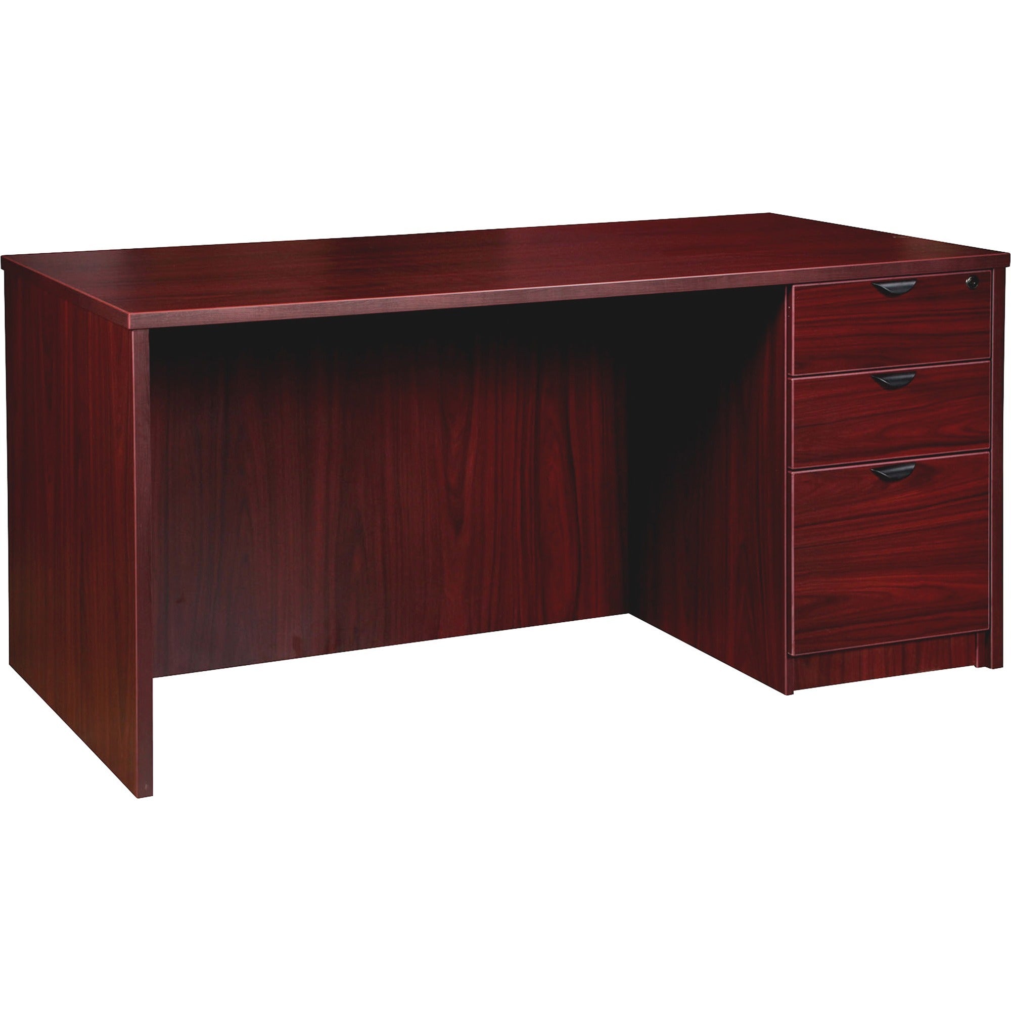 lorell-prominence-20-right-pedestal-desk-1-top-60-x-3029-3-x-file-box-drawers-single-pedestal-on-right-side-band-edge-material-particleboard-finish-mahogany-laminate-thermofused-melamine-tfm_llrpd3060rspmy - 1