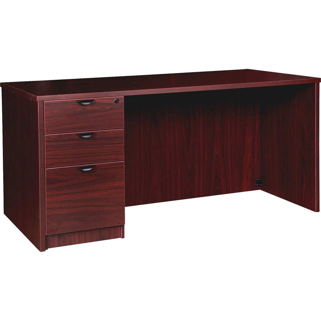 Lorell Prominence 2.0 Left-Pedestal Desk - 1" Top, 66" x 30"29" - 3 x File, Box Drawer(s) - Single Pedestal on Left Side - Band Edge - Material: Particleboard - Finish: Mahogany Laminate, Thermofused Melamine (TFM)