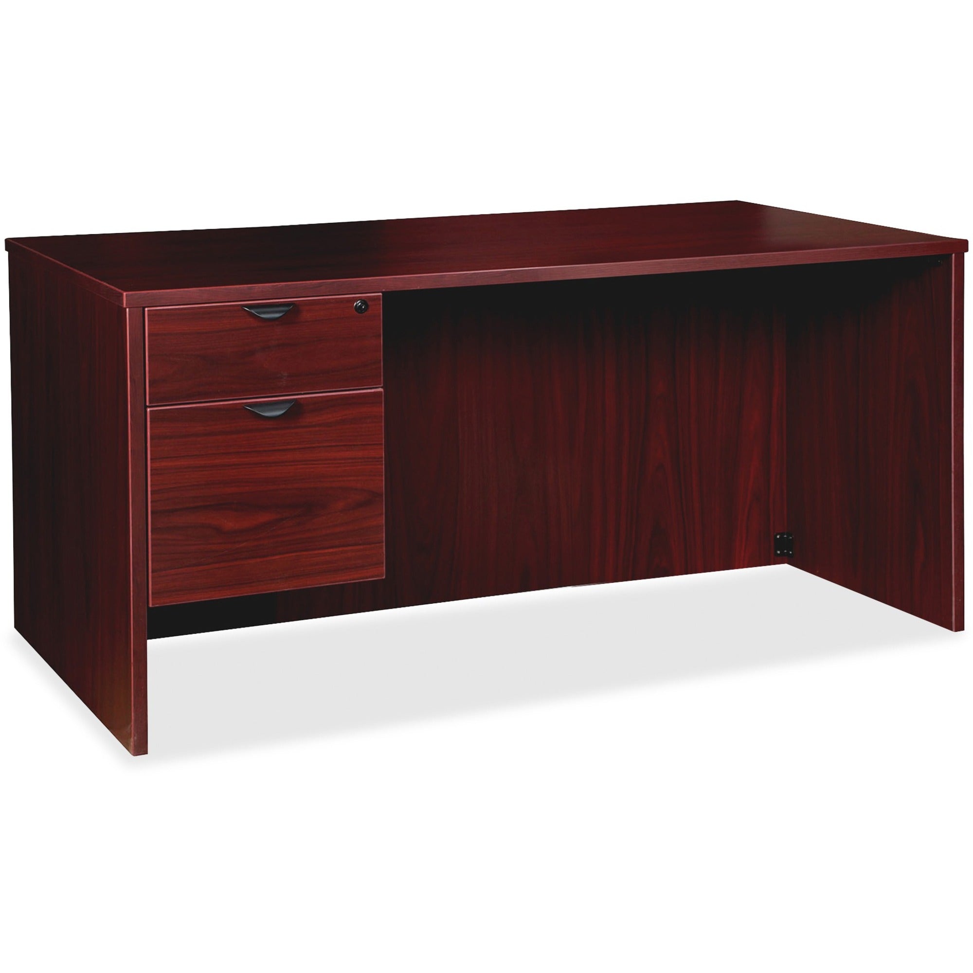 lorell-prominence-20-3-4-left-pedestal-desk-1-top-66-x-3029-2-x-file-box-drawers-single-pedestal-on-left-side-band-edge-material-particleboard-finish-mahogany-laminate-thermofused-melamine-tfm_llrpd3066qlmy - 1