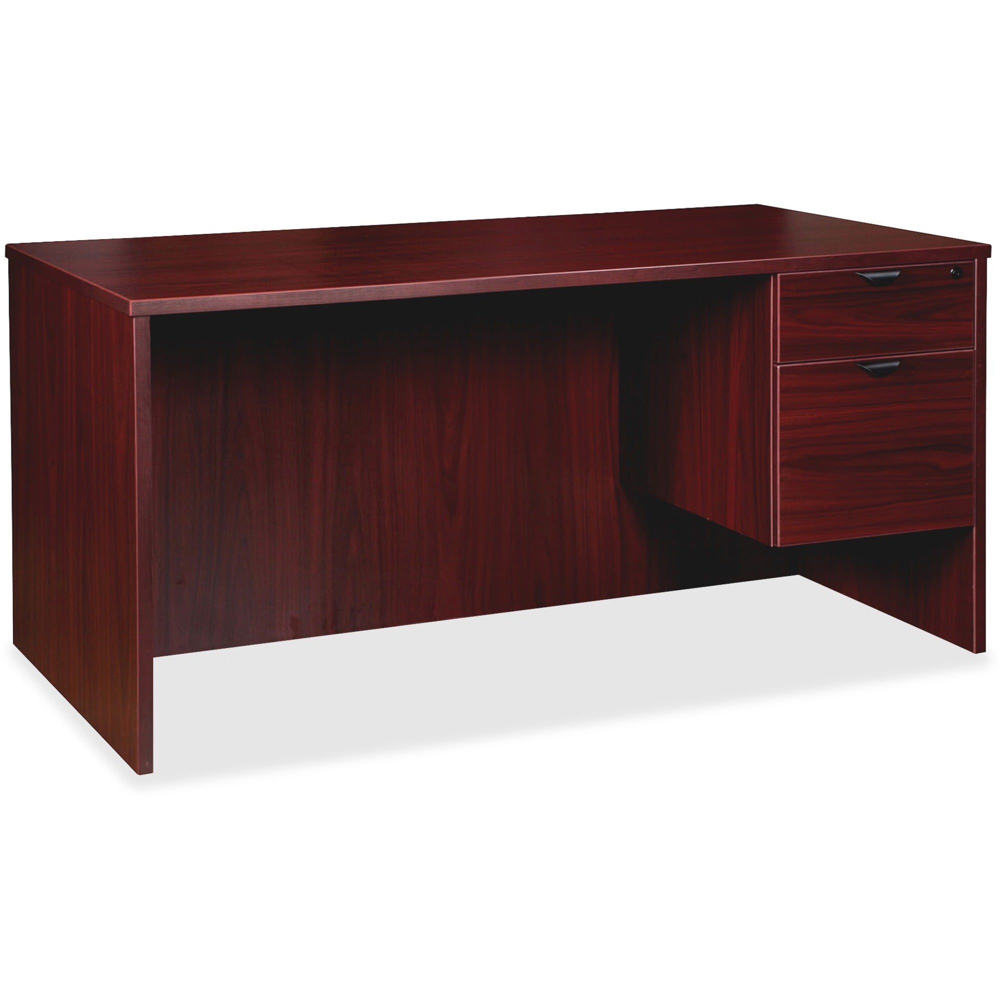 lorell-prominence-20-3-4-right-pedestal-desk-1-top-66-x-3029-2-x-file-box-drawers-single-pedestal-on-right-side-band-edge-material-particleboard-finish-mahogany-laminate-thermofused-melamine-tfm_llrpd3066qrmy - 1