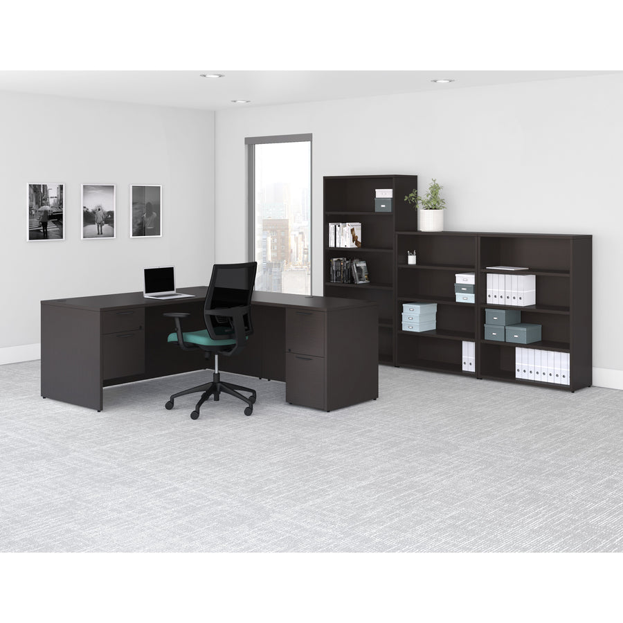 Lorell Prominence 2.0 Right-Pedestal Desk - 1" Top, 66" x 30"29" - 3 x File, Box Drawer(s) - Single Pedestal on Right Side - Band Edge - Material: Particleboard - Finish: Espresso Laminate, Thermofused Melamine (TFM) - 7