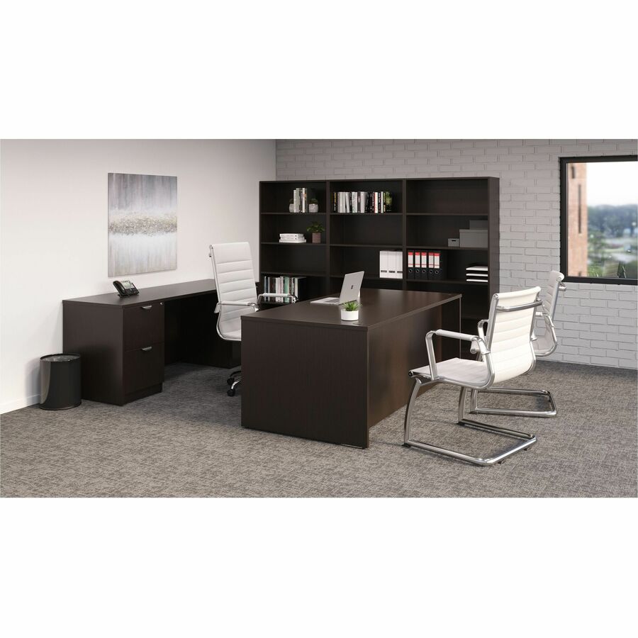 Lorell Prominence 2.0 Right-Pedestal Desk - 1" Top, 66" x 30"29" - 3 x File, Box Drawer(s) - Single Pedestal on Right Side - Band Edge - Material: Particleboard - Finish: Espresso Laminate, Thermofused Melamine (TFM) - 5