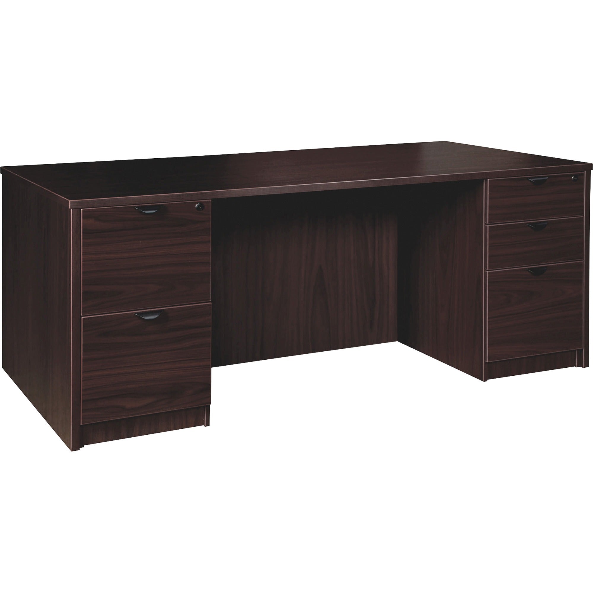 lorell-prominence-20-double-pedestal-desk-1-top-72-x-3629-5-x-file-box-drawers-double-pedestal-band-edge-material-particleboard-finish-espresso-laminate-thermofused-melamine-tfm_llrpd3672dpes - 1