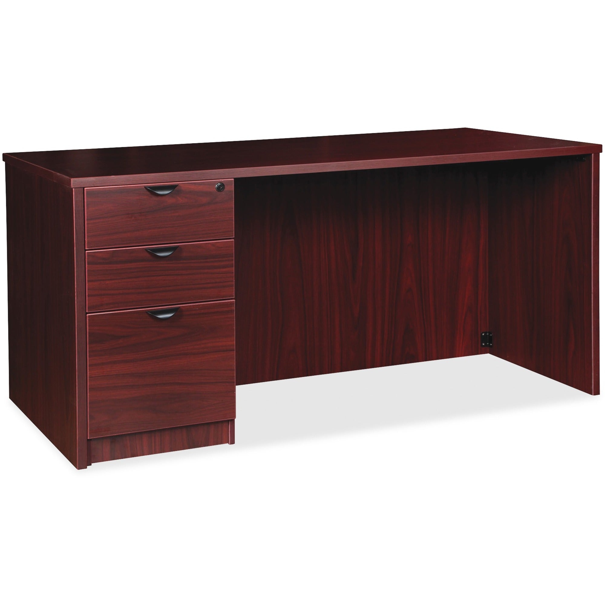 lorell-prominence-20-left-pedestal-desk-1-top-72-x-3629-3-x-file-box-drawers-single-pedestal-on-left-side-band-edge-material-particleboard-finish-mahogany-laminate-thermofused-melamine-tfm_llrpd3672lspmy - 1