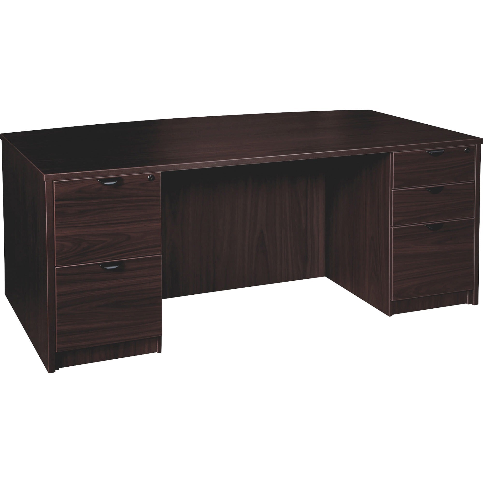 Lorell Prominence 2.0 Bowfront Double-Pedestal Desk - 1" Top, 72" x 42"29" - 5 x File, Box Drawer(s) - Double Pedestal - Band Edge - Material: Particleboard - Finish: Espresso Laminate, Thermofused Melamine (TFM)