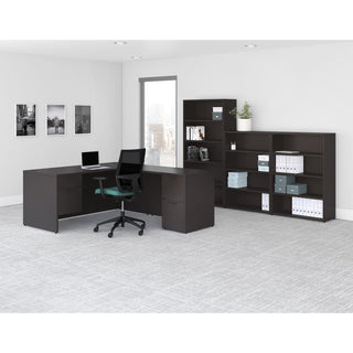 Lorell Prominence 2.0 Bowfront Double-Pedestal Desk - 1" Top, 72" x 42"29" - 5 x File, Box Drawer(s) - Double Pedestal - Band Edge - Material: Particleboard - Finish: Espresso Laminate, Thermofused Melamine (TFM)