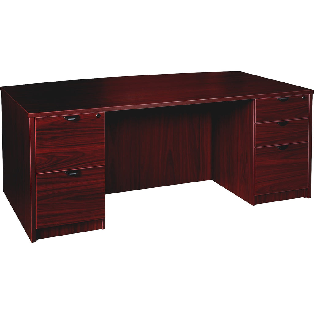 Lorell Prominence 2.0 Bowfront Double-Pedestal Desk - 1" Top, 72" x 42"29" - 5 x File, Box Drawer(s) - Double Pedestal - Band Edge - Material: Particleboard - Finish: Mahogany Laminate, Thermofused Melamine (TFM)
