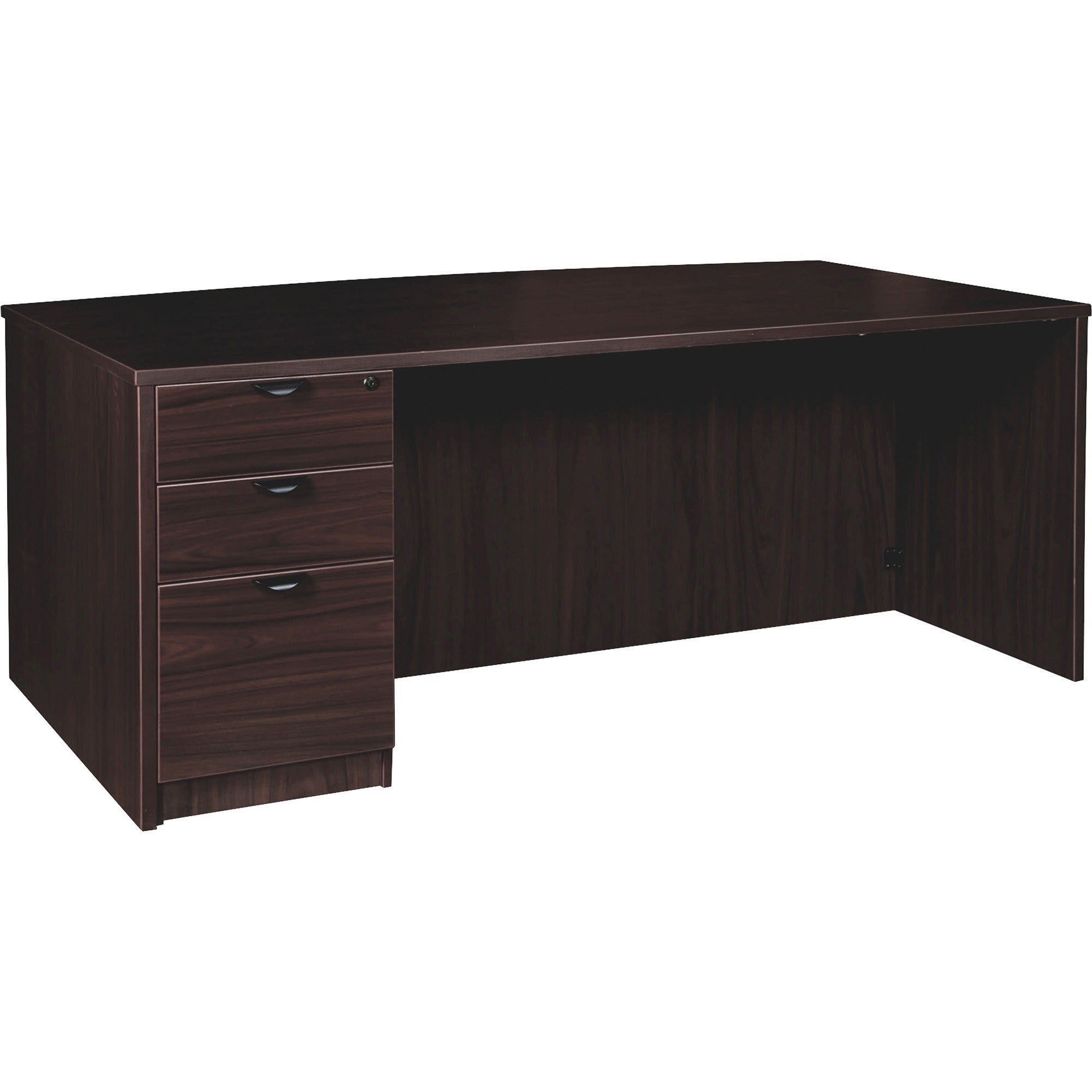 Lorell Prominence 2.0 Bowfront Left-Pedestal Desk - 1" Top, 72" x 42"29" - 3 x File, Box Drawer(s) - Single Pedestal on Left Side - Band Edge - Material: Particleboard - Finish: Espresso Laminate, Thermofused Melamine (TFM)
