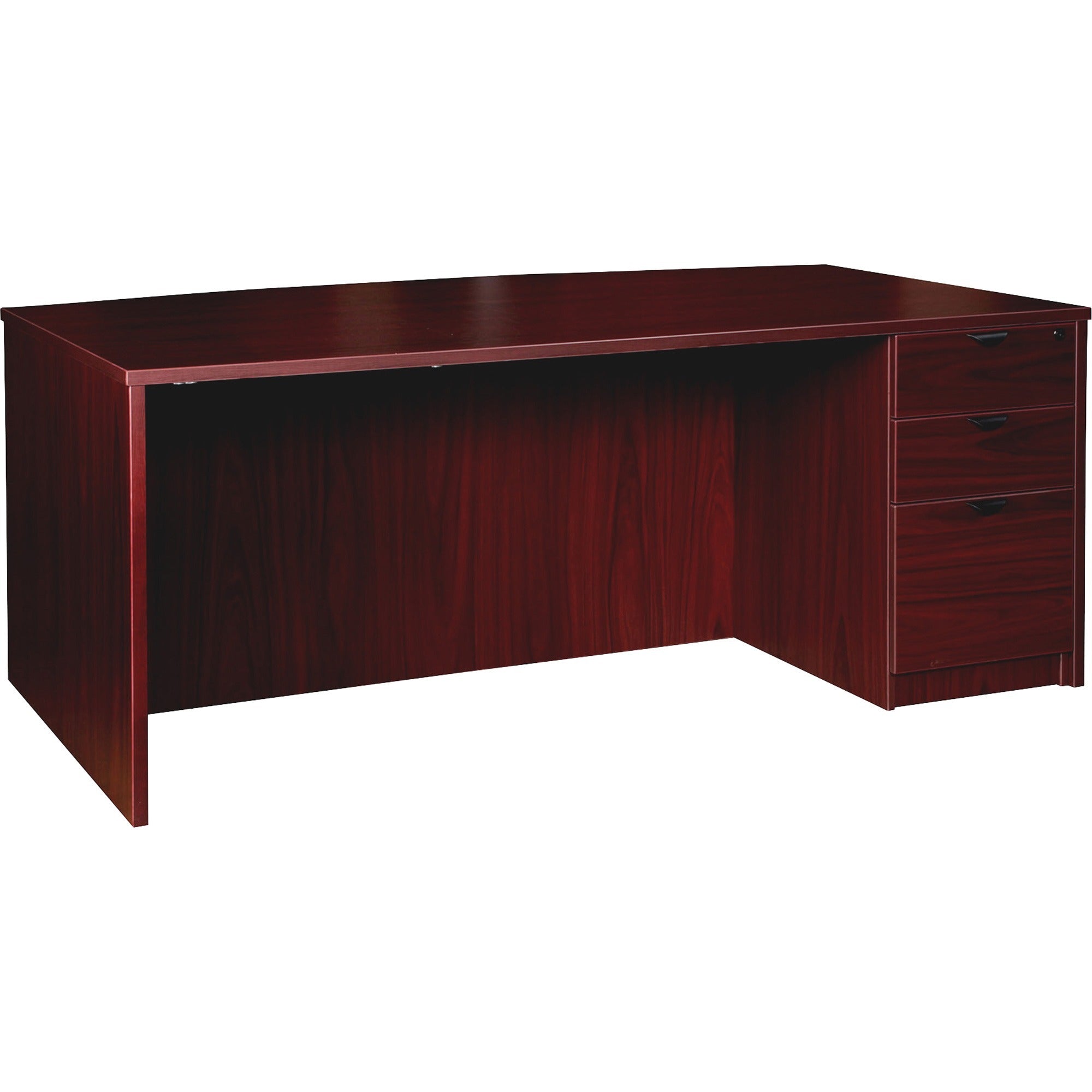 Lorell Prominence 2.0 Bowfront Right-Pedestal Desk - 1" Top, 72" x 42"29" - 3 x File, Box Drawer(s) - Single Pedestal on Right Side - Band Edge - Material: Particleboard - Finish: Mahogany Laminate, Thermofused Melamine (TFM)