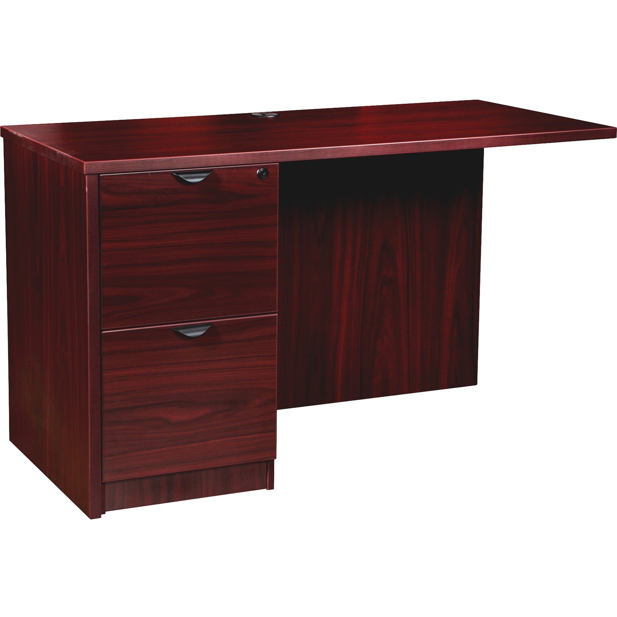 lorell-prominence-20-left-return-42-x-2429--1-top-2-x-file-drawers-band-edge-material-particleboard-finish-mahogany-laminate-thermofused-melamine-tfm_llrpr2442lmy - 1