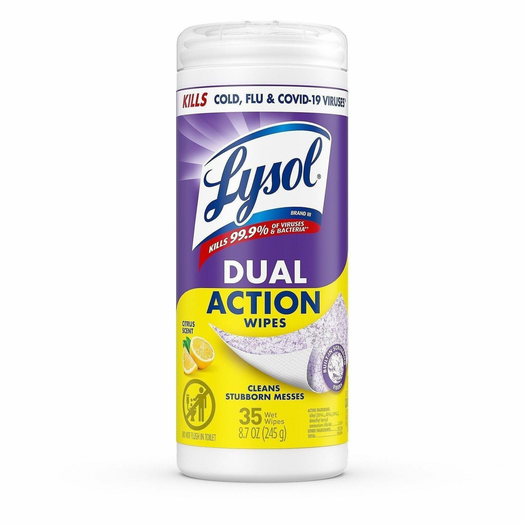 Disinfecting Wipes, Dual Action, Citrus, 7 x 8, 35/Canister, Sold as 1 Each