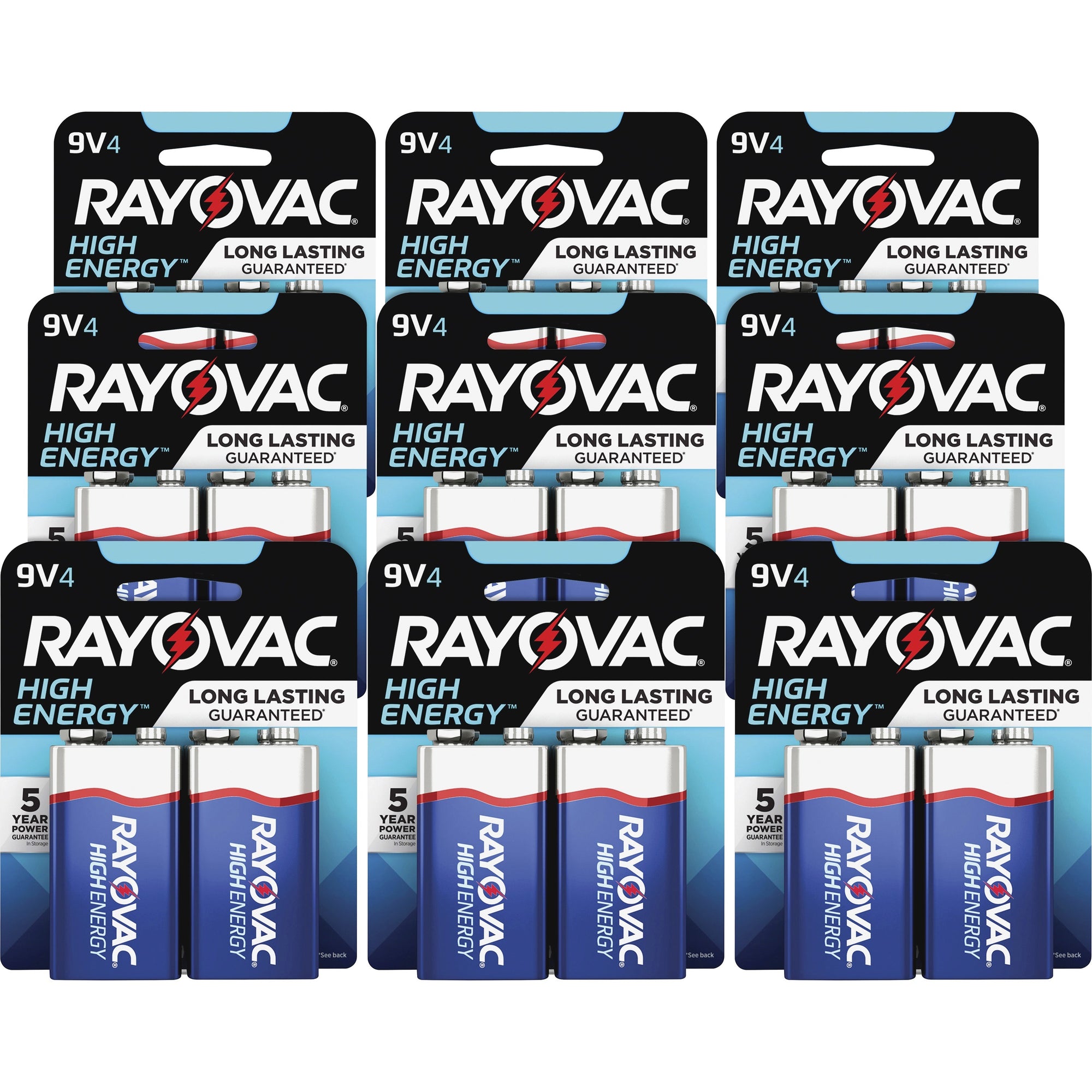 Rayovac High-Energy Alkaline 9-Volt Battery 4-Packs - For Multipurpose - 9V - 9 V DC - 12 / Carton