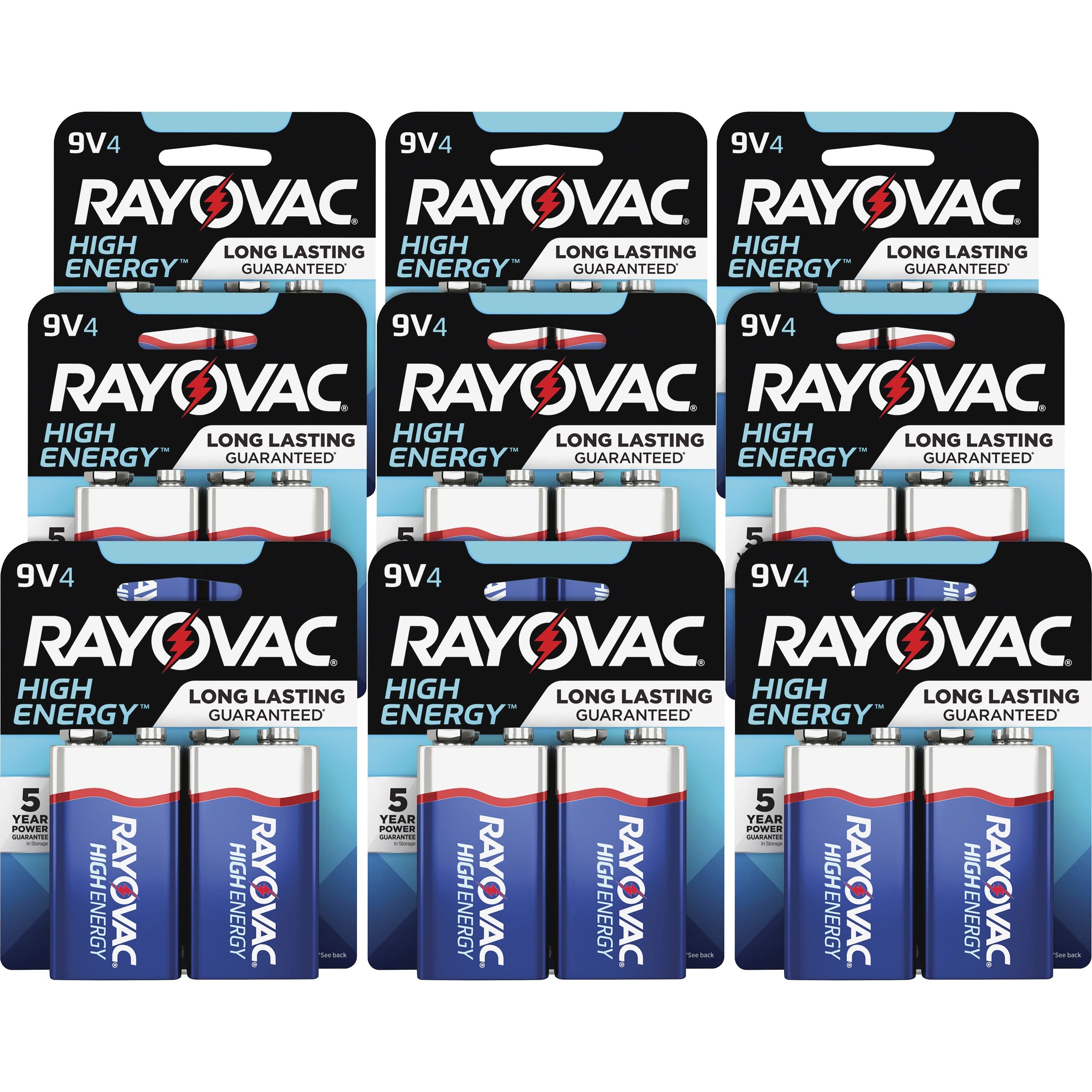 Rayovac High-Energy Alkaline 9-Volt Battery 4-Packs - For Multipurpose - 9V - 9 V DC - 12 / Carton