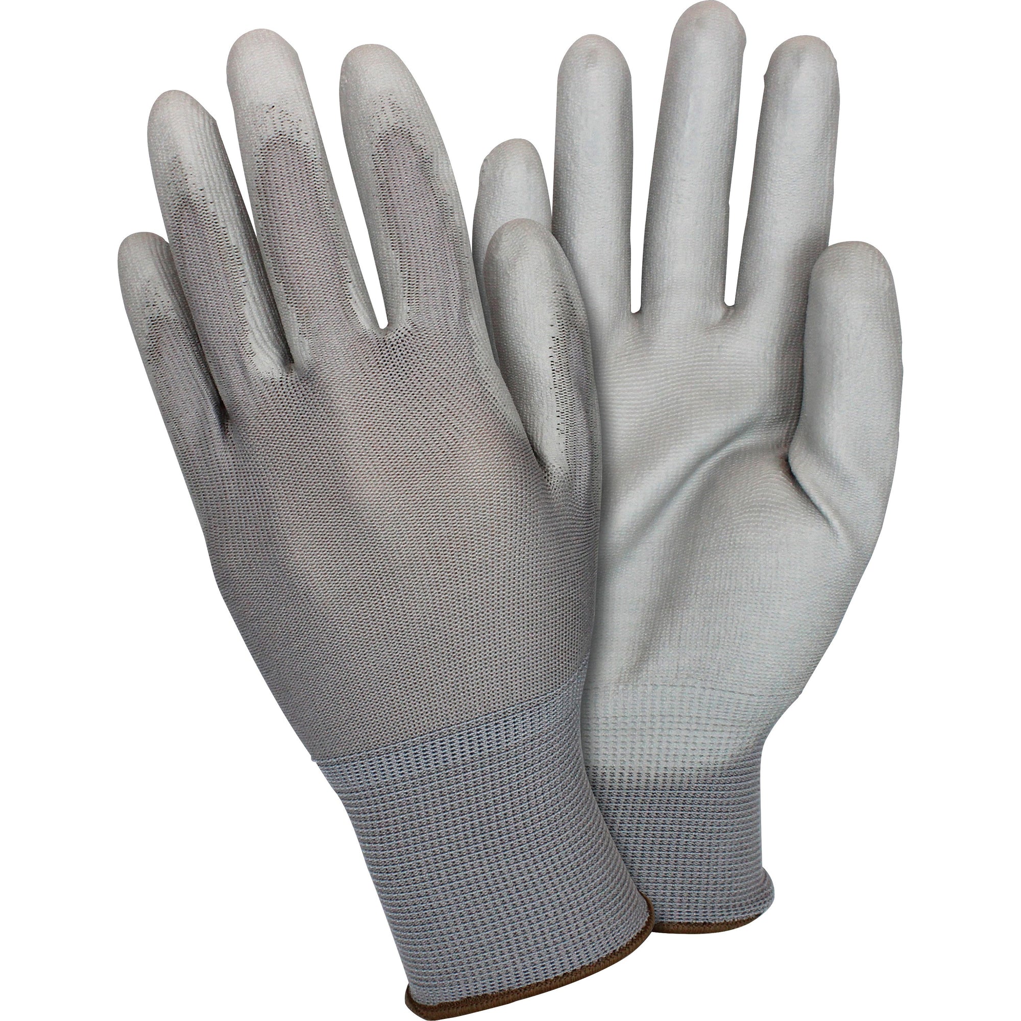 Safety Zone Poly Coated Knit Gloves - Polyurethane Coating - Large Size - Gray - Flexible, Comfortable, Breathable, Knitted - For Industrial - 1 Dozen