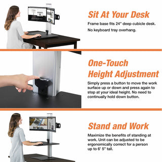 High Rise Electric Dual Monitor Standing Desk Workstation, 28" x 23" x 20.25", Black/Aluminum