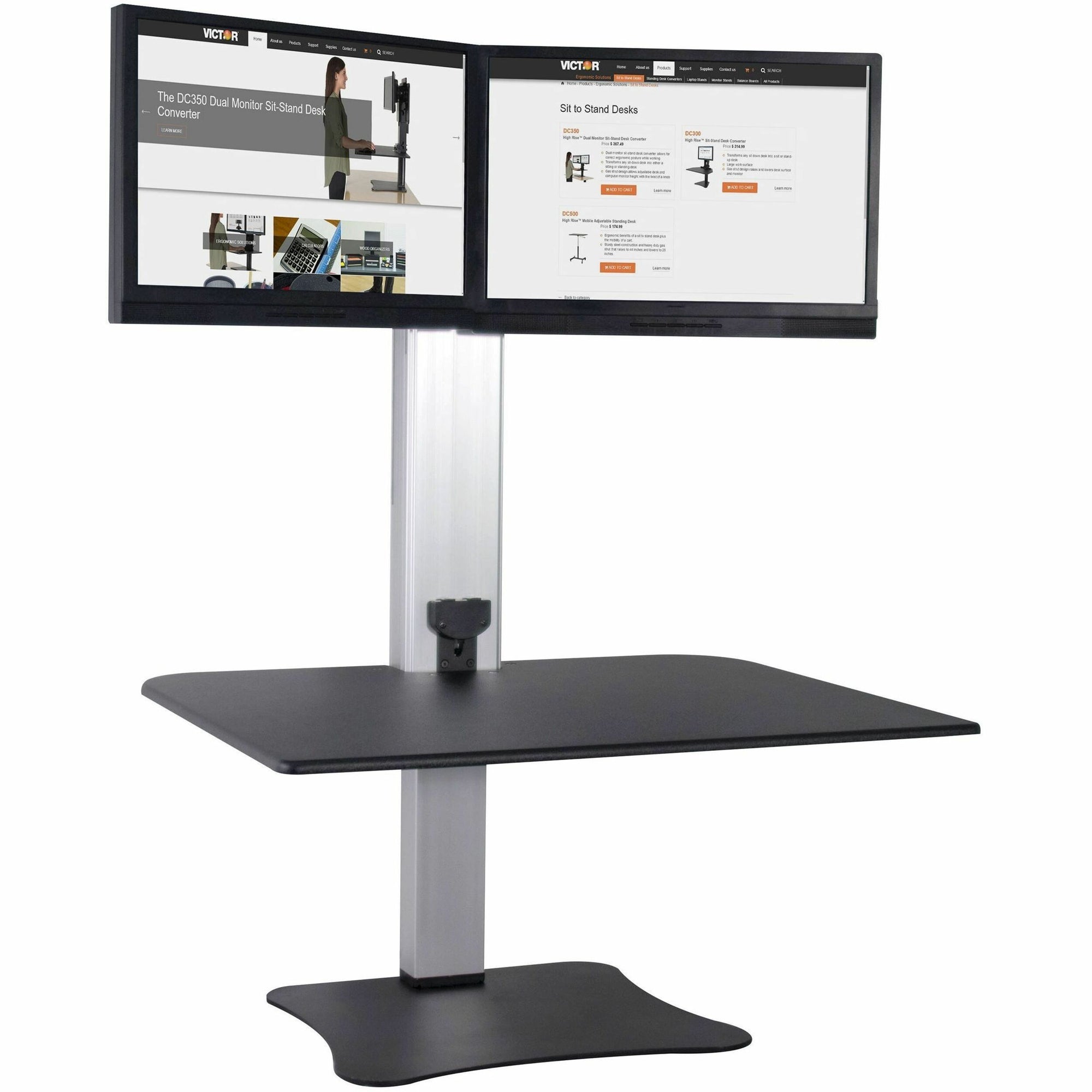 High Rise Electric Dual Monitor Standing Desk Workstation, 28" x 23" x 20.25", Black/Aluminum