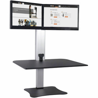 High Rise Electric Dual Monitor Standing Desk Workstation, 28" x 23" x 20.25", Black/Aluminum