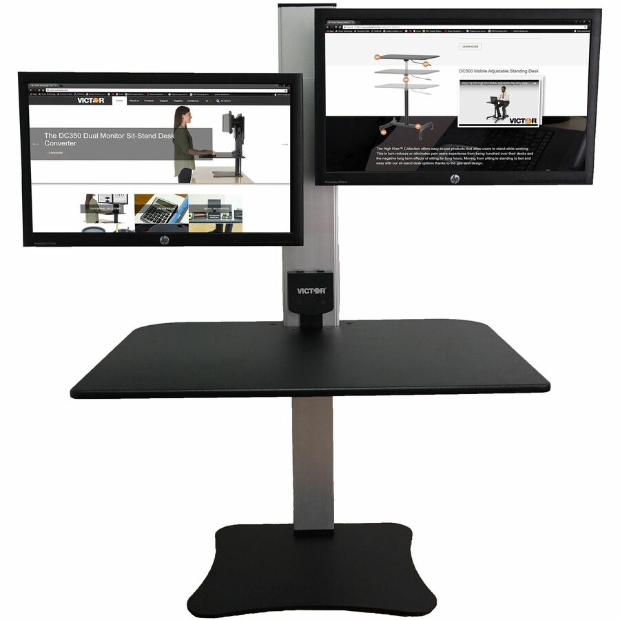 High Rise Electric Dual Monitor Standing Desk Workstation, 28" x 23" x 20.25", Black/Aluminum
