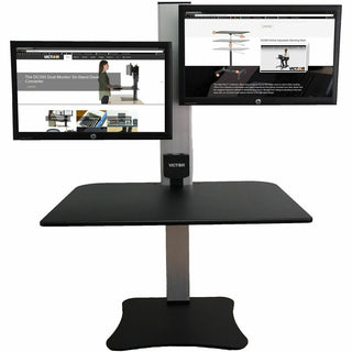 High Rise Electric Dual Monitor Standing Desk Workstation, 28" x 23" x 20.25", Black/Aluminum