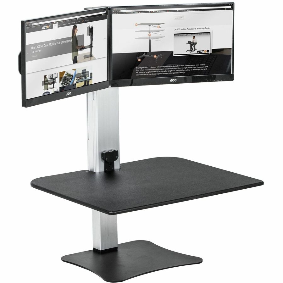 High Rise Electric Dual Monitor Standing Desk Workstation, 28" x 23" x 20.25", Black/Aluminum