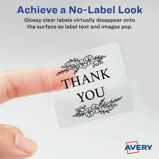 Avery Sure Feed Glossy Labels - 2" Width x 2" Length - Permanent Adhesive - Square - Laser, Inkjet - Crystal Clear - Film - 12 / Sheet - 10 Total Sheets - 120 Total Label(s) - 120 / Pack