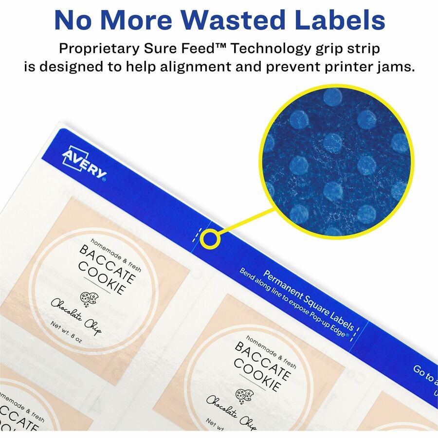 Avery Sure Feed Glossy Labels - 2" Width x 2" Length - Permanent Adhesive - Square - Laser, Inkjet - Crystal Clear - Film - 12 / Sheet - 10 Total Sheets - 120 Total Label(s) - 120 / Pack