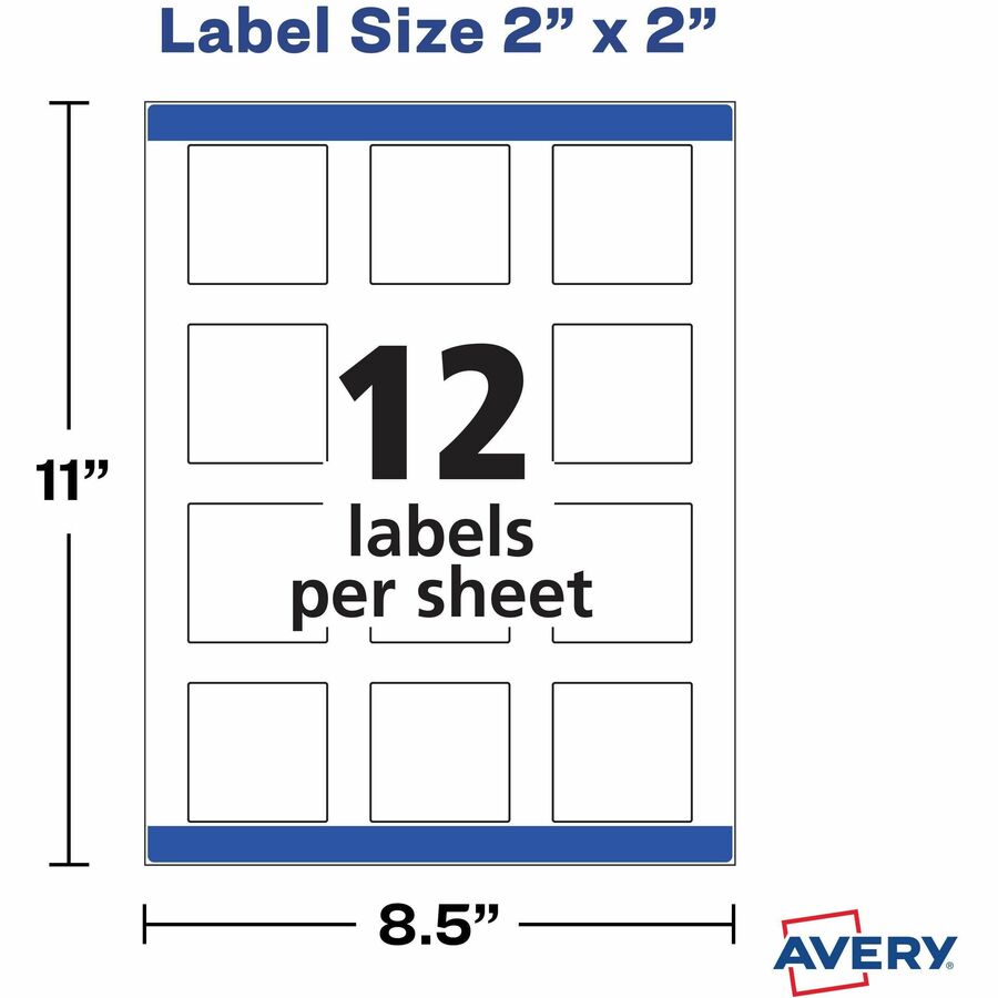 Avery Sure Feed Glossy Labels - 2" Width x 2" Length - Permanent Adhesive - Square - Laser, Inkjet - Crystal Clear - Film - 12 / Sheet - 10 Total Sheets - 120 Total Label(s) - 120 / Pack